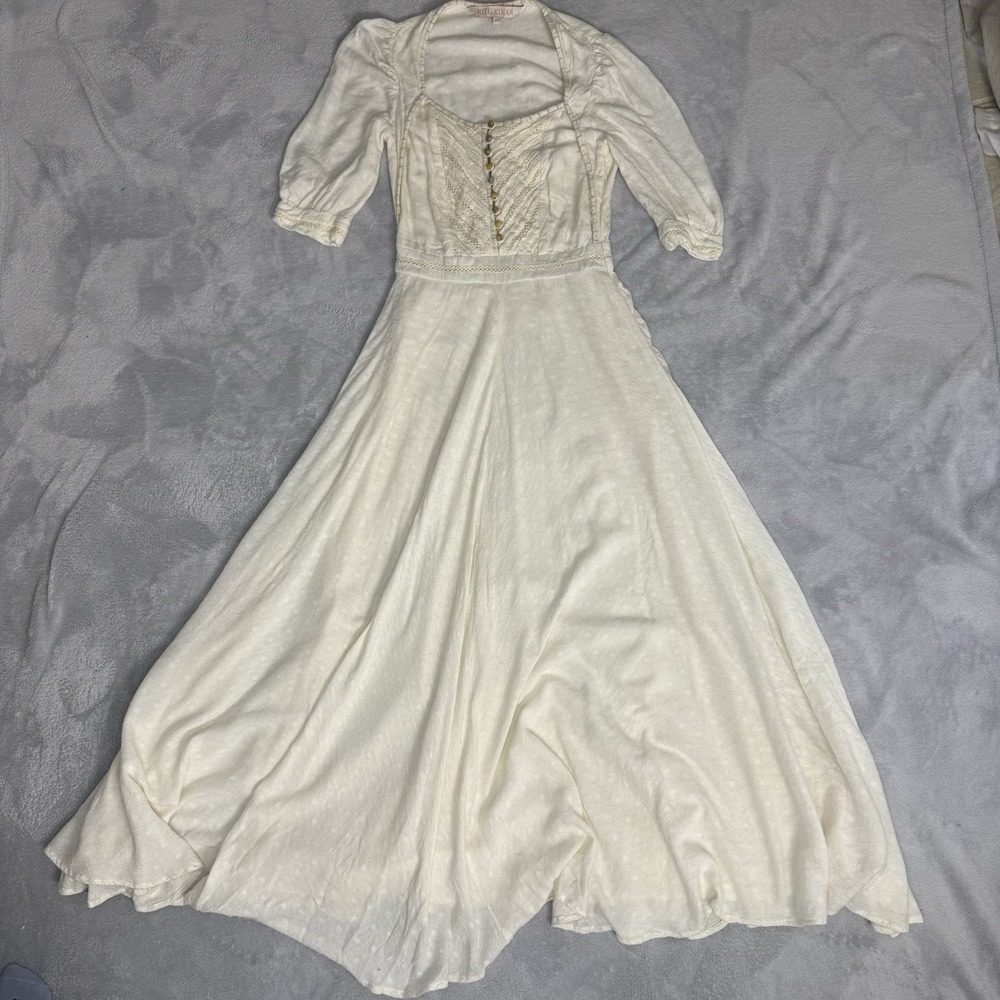 Ritu Kumar Maxi Dress XS Ivory Lace Puff Sleeve Boho Cottagecore Prairie 8283